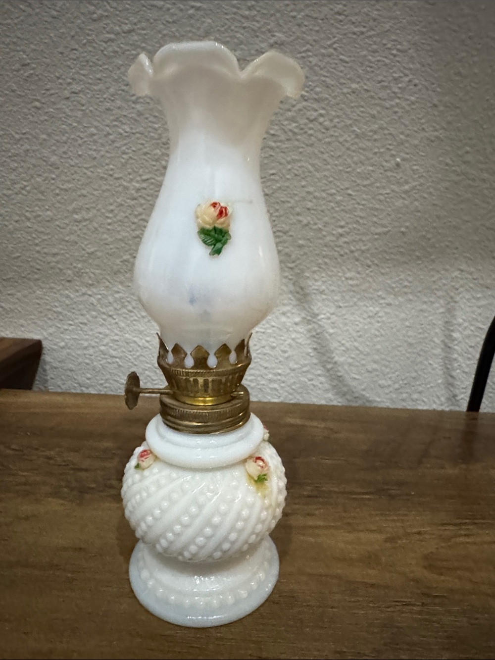 Vintage mini milk glass oil lamp.